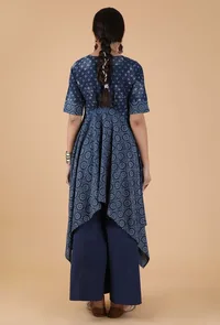 Alpi Indigo Printed Panelled Asymmetric Kurta Dress image 3