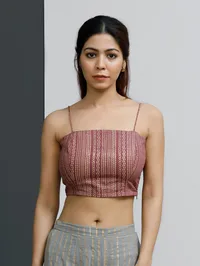 Plum Block-Printed Strappy Bustier Crop Top image 3