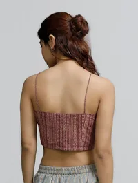 Plum Block-Printed Strappy Bustier Crop Top image 5