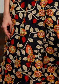 Red Kalamkari Printed Cotton Silk Gathered Kurta image 5