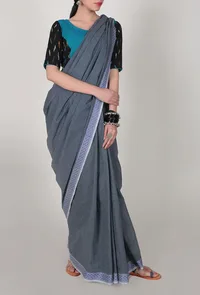 Turquoise Blouse With Black Ikat Patchwork Blouse image 1