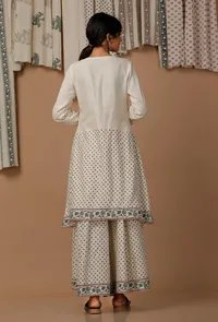 Off White Hand Block Printed Cotton Kurta image 5