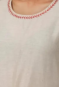 Off White Hand Block Printed Cotton Kurta image 6