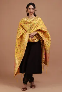 Yellow Color Semi Silk Dupatta With Zari Weaving image 1