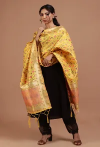 Yellow Color Semi Silk Dupatta With Zari Weaving image 2