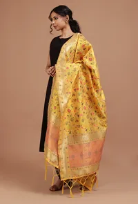 Yellow Color Semi Silk Dupatta With Zari Weaving image 3