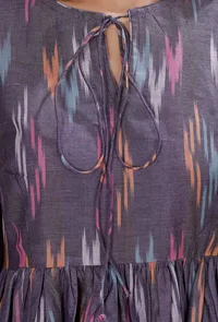 Purple Gathered And Flared Cotton Ikkat Dress image 5