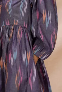 Purple Gathered And Flared Cotton Ikkat Dress image 6