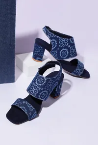 Indigo Circular Print  Cotton  Strappy Block Heels image 1
