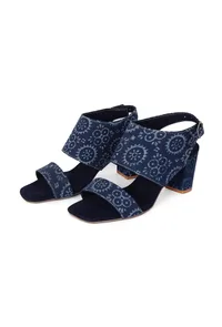 Indigo Circular Print  Cotton  Strappy Block Heels image 2
