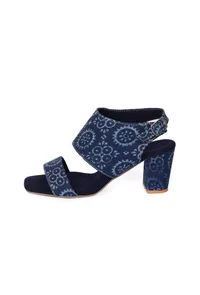Indigo Circular Print  Cotton  Strappy Block Heels image 3