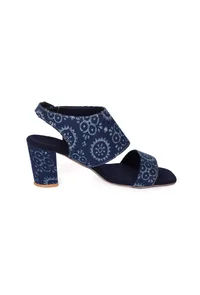 Indigo Circular Print  Cotton  Strappy Block Heels image 4