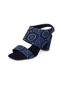 Indigo Circular Print  Cotton  Strappy Block Heels image 5