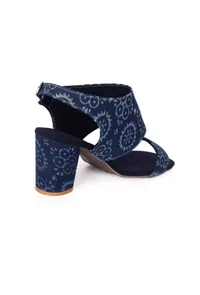 Indigo Circular Print  Cotton  Strappy Block Heels image 6