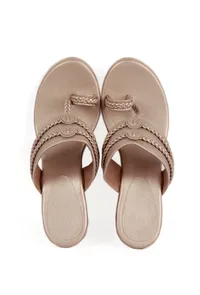 Shiny Golden Vegan Leather Kolhapuri Wedges image 1