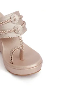 Shiny Golden Vegan Leather Kolhapuri Wedges image 6