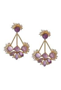 Lilac Purple Stone Pearl Earrings image 2