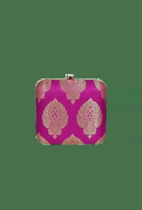 Magenta Brocade Box Clutch with Sling (6.5 X 2 X 6) image 2