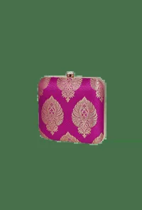 Magenta Brocade Box Clutch with Sling (6.5 X 2 X 6) image 3