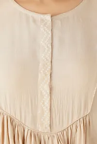 Beige Gathered And Flared Kurta image 5