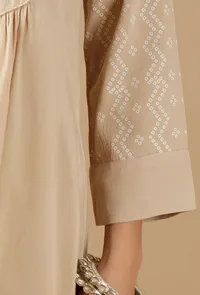 Beige Gathered And Flared Kurta image 6