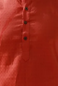 Set Of 2: Scarlet Red Self Weave Cotton Kurta Pyjama Set image 5