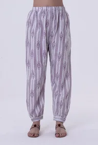White & Multicolor Motif Cotton Pant image 1