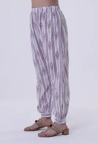 White & Multicolor Motif Cotton Pant image 2
