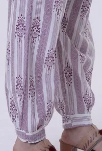 White & Multicolor Motif Cotton Pant image 4