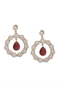 Red Stone Pearl Earrings image 2
