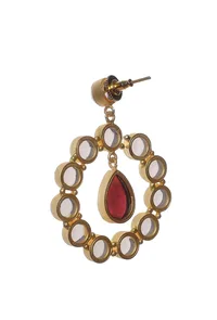 Red Stone Pearl Earrings image 3