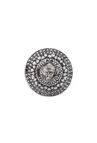 Oxidized Silver Designer Durga Ji Studded Adjustable Ring image 2