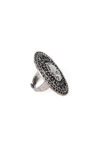 Oxidized Silver Designer Durga Ji Studded Adjustable Ring image 3