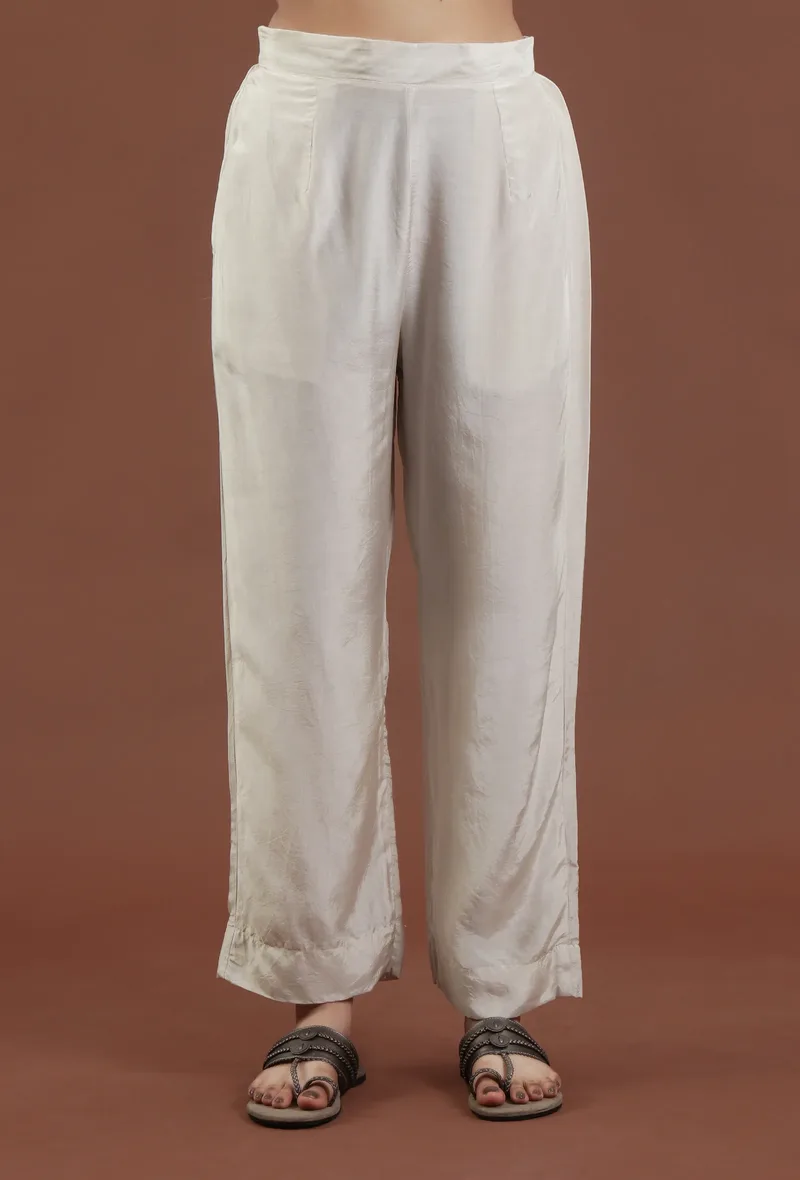 Solid Ivory Shantoon Straight Pant
