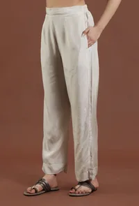 Solid Ivory Shantoon Straight Pant image 2
