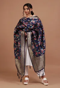 Navy Blue Color Semi Silk Dupatta With Zari Weaving image 1