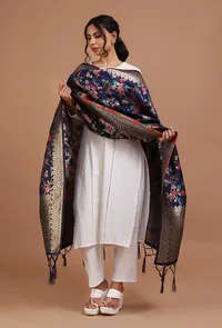 Navy Blue Color Semi Silk Dupatta With Zari Weaving image 2