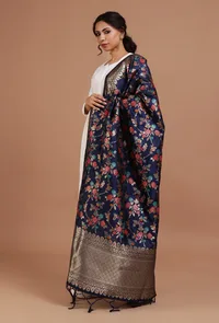 Navy Blue Color Semi Silk Dupatta With Zari Weaving image 3