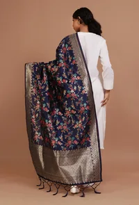 Navy Blue Color Semi Silk Dupatta With Zari Weaving image 4