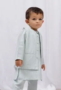 Green Striped Nehru Jacket image 2