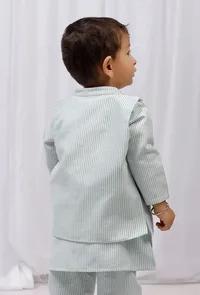 Green Striped Nehru Jacket image 3