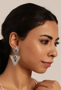 Azure Prism: Blue Oxidized Silver Triangle Earrings image 1