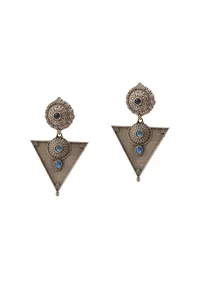 Azure Prism: Blue Oxidized Silver Triangle Earrings image 2