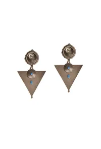 Azure Prism: Blue Oxidized Silver Triangle Earrings image 3