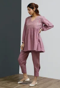 Onion Pink Hand-Block Printed Gathered Short Kurta image 2