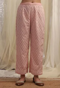 Bermuda Peach Straight Pants With Sequin Embroidery image 1