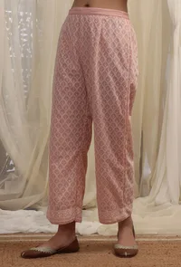 Bermuda Peach Straight Pants With Sequin Embroidery image 2