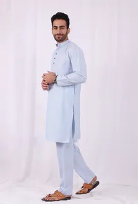 Set of 2: Blue Striped Cotton Kurta and Pajama image 2