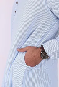 Set of 2: Blue Striped Cotton Kurta and Pajama image 6