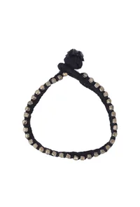Set Of 2: Oorja Black Thread & Antique Plated Brass Beaded Anklets image 2